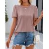 imageZESICA Womens 2025 Short Sleeve Eyelet T Shirts Crew Neck Flowy Loose fit Summer Basic Casual BlousesDustypink
