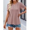 imageZESICA Womens 2025 Short Sleeve Eyelet T Shirts Crew Neck Flowy Loose fit Summer Basic Casual BlousesDustypink