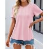 imageZESICA Womens 2025 Short Sleeve Eyelet T Shirts Crew Neck Flowy Loose fit Summer Basic Casual BlousesPink