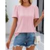 imageZESICA Womens 2025 Short Sleeve Eyelet T Shirts Crew Neck Flowy Loose fit Summer Basic Casual BlousesPink