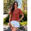 imageZESICA Womens 2025 Short Sleeve Eyelet T Shirts Crew Neck Flowy Loose fit Summer Basic Casual BlousesRust