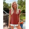 imageZESICA Womens 2025 Short Sleeve Eyelet T Shirts Crew Neck Flowy Loose fit Summer Basic Casual BlousesRust
