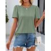 imageZESICA Womens 2025 Short Sleeve Eyelet T Shirts Crew Neck Flowy Loose fit Summer Basic Casual BlousesSage