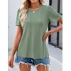 imageZESICA Womens 2025 Short Sleeve Eyelet T Shirts Crew Neck Flowy Loose fit Summer Basic Casual BlousesSage