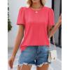 imageZESICA Womens 2025 Short Sleeve Eyelet T Shirts Crew Neck Flowy Loose fit Summer Basic Casual BlousesWatermelonred