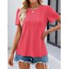 imageZESICA Womens 2025 Short Sleeve Eyelet T Shirts Crew Neck Flowy Loose fit Summer Basic Casual BlousesWatermelonred