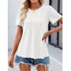 imageZESICA Womens 2025 Short Sleeve Eyelet T Shirts Crew Neck Flowy Loose fit Summer Basic Casual BlousesWhite