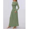 imageZESICA Womens Long Sleeve Spring Maxi Dress 2025 Crewneck Knit Casual Slim Swing Pleated Dresses with PocketsBean Green