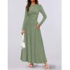 imageZESICA Womens Long Sleeve Spring Maxi Dress 2025 Crewneck Knit Casual Slim Swing Pleated Dresses with PocketsBean Green