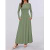 imageZESICA Womens Long Sleeve Spring Maxi Dress 2025 Crewneck Knit Casual Slim Swing Pleated Dresses with PocketsBean Green