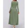 imageZESICA Womens Long Sleeve Spring Maxi Dress 2025 Crewneck Knit Casual Slim Swing Pleated Dresses with PocketsBean Green