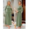 imageZESICA Womens Long Sleeve Spring Maxi Dress 2025 Crewneck Knit Casual Slim Swing Pleated Dresses with PocketsBean Green
