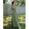 imageZESICA Womens Long Sleeve Spring Maxi Dress 2025 Crewneck Knit Casual Slim Swing Pleated Dresses with PocketsBean Green