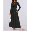 imageZESICA Womens Long Sleeve Spring Maxi Dress 2025 Crewneck Knit Casual Slim Swing Pleated Dresses with PocketsBlack