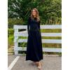 imageZESICA Womens Long Sleeve Spring Maxi Dress 2025 Crewneck Knit Casual Slim Swing Pleated Dresses with PocketsBlack