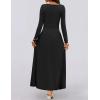 imageZESICA Womens Long Sleeve Spring Maxi Dress 2025 Crewneck Knit Casual Slim Swing Pleated Dresses with PocketsBlack