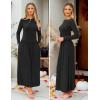 imageZESICA Womens Long Sleeve Spring Maxi Dress 2025 Crewneck Knit Casual Slim Swing Pleated Dresses with PocketsBlack