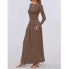 imageZESICA Womens Long Sleeve Spring Maxi Dress 2025 Crewneck Knit Casual Slim Swing Pleated Dresses with PocketsBrown