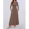 imageZESICA Womens Long Sleeve Spring Maxi Dress 2025 Crewneck Knit Casual Slim Swing Pleated Dresses with PocketsBrown