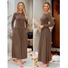imageZESICA Womens Long Sleeve Spring Maxi Dress 2025 Crewneck Knit Casual Slim Swing Pleated Dresses with PocketsBrown