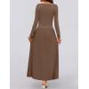 imageZESICA Womens Long Sleeve Spring Maxi Dress 2025 Crewneck Knit Casual Slim Swing Pleated Dresses with PocketsBrown