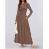 imageZESICA Womens Long Sleeve Spring Maxi Dress 2025 Crewneck Knit Casual Slim Swing Pleated Dresses with PocketsBrown