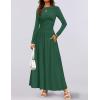 imageZESICA Womens Long Sleeve Spring Maxi Dress 2025 Crewneck Knit Casual Slim Swing Pleated Dresses with PocketsDark Green