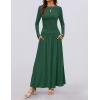 imageZESICA Womens Long Sleeve Spring Maxi Dress 2025 Crewneck Knit Casual Slim Swing Pleated Dresses with PocketsDark Green