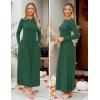 imageZESICA Womens Long Sleeve Spring Maxi Dress 2025 Crewneck Knit Casual Slim Swing Pleated Dresses with PocketsDark Green