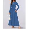 imageZESICA Womens Long Sleeve Spring Maxi Dress 2025 Crewneck Knit Casual Slim Swing Pleated Dresses with PocketsNavy