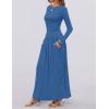 imageZESICA Womens Long Sleeve Spring Maxi Dress 2025 Crewneck Knit Casual Slim Swing Pleated Dresses with PocketsNavy