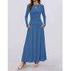 imageZESICA Womens Long Sleeve Spring Maxi Dress 2025 Crewneck Knit Casual Slim Swing Pleated Dresses with PocketsNavy