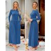 imageZESICA Womens Long Sleeve Spring Maxi Dress 2025 Crewneck Knit Casual Slim Swing Pleated Dresses with PocketsNavy