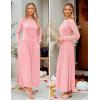 imageZESICA Womens Long Sleeve Spring Maxi Dress 2025 Crewneck Knit Casual Slim Swing Pleated Dresses with PocketsPink