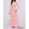 imageZESICA Womens Long Sleeve Spring Maxi Dress 2025 Crewneck Knit Casual Slim Swing Pleated Dresses with PocketsPink