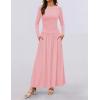 imageZESICA Womens Long Sleeve Spring Maxi Dress 2025 Crewneck Knit Casual Slim Swing Pleated Dresses with PocketsPink
