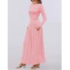 imageZESICA Womens Long Sleeve Spring Maxi Dress 2025 Crewneck Knit Casual Slim Swing Pleated Dresses with PocketsPink