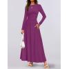 imageZESICA Womens Long Sleeve Spring Maxi Dress 2025 Crewneck Knit Casual Slim Swing Pleated Dresses with PocketsPlum