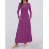 imageZESICA Womens Long Sleeve Spring Maxi Dress 2025 Crewneck Knit Casual Slim Swing Pleated Dresses with PocketsPlum