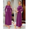 imageZESICA Womens Long Sleeve Spring Maxi Dress 2025 Crewneck Knit Casual Slim Swing Pleated Dresses with PocketsPlum