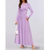 imageZESICA Womens Long Sleeve Spring Maxi Dress 2025 Crewneck Knit Casual Slim Swing Pleated Dresses with PocketsPurple