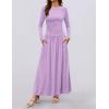 imageZESICA Womens Long Sleeve Spring Maxi Dress 2025 Crewneck Knit Casual Slim Swing Pleated Dresses with PocketsPurple