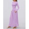 imageZESICA Womens Long Sleeve Spring Maxi Dress 2025 Crewneck Knit Casual Slim Swing Pleated Dresses with PocketsPurple