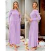 imageZESICA Womens Long Sleeve Spring Maxi Dress 2025 Crewneck Knit Casual Slim Swing Pleated Dresses with PocketsPurple