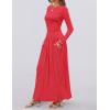 imageZESICA Womens Long Sleeve Spring Maxi Dress 2025 Crewneck Knit Casual Slim Swing Pleated Dresses with PocketsRed