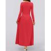 imageZESICA Womens Long Sleeve Spring Maxi Dress 2025 Crewneck Knit Casual Slim Swing Pleated Dresses with PocketsRed
