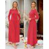 imageZESICA Womens Long Sleeve Spring Maxi Dress 2025 Crewneck Knit Casual Slim Swing Pleated Dresses with PocketsRed