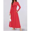 imageZESICA Womens Long Sleeve Spring Maxi Dress 2025 Crewneck Knit Casual Slim Swing Pleated Dresses with PocketsRed