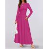 imageZESICA Womens Long Sleeve Spring Maxi Dress 2025 Crewneck Knit Casual Slim Swing Pleated Dresses with PocketsRose