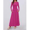 imageZESICA Womens Long Sleeve Spring Maxi Dress 2025 Crewneck Knit Casual Slim Swing Pleated Dresses with PocketsRose